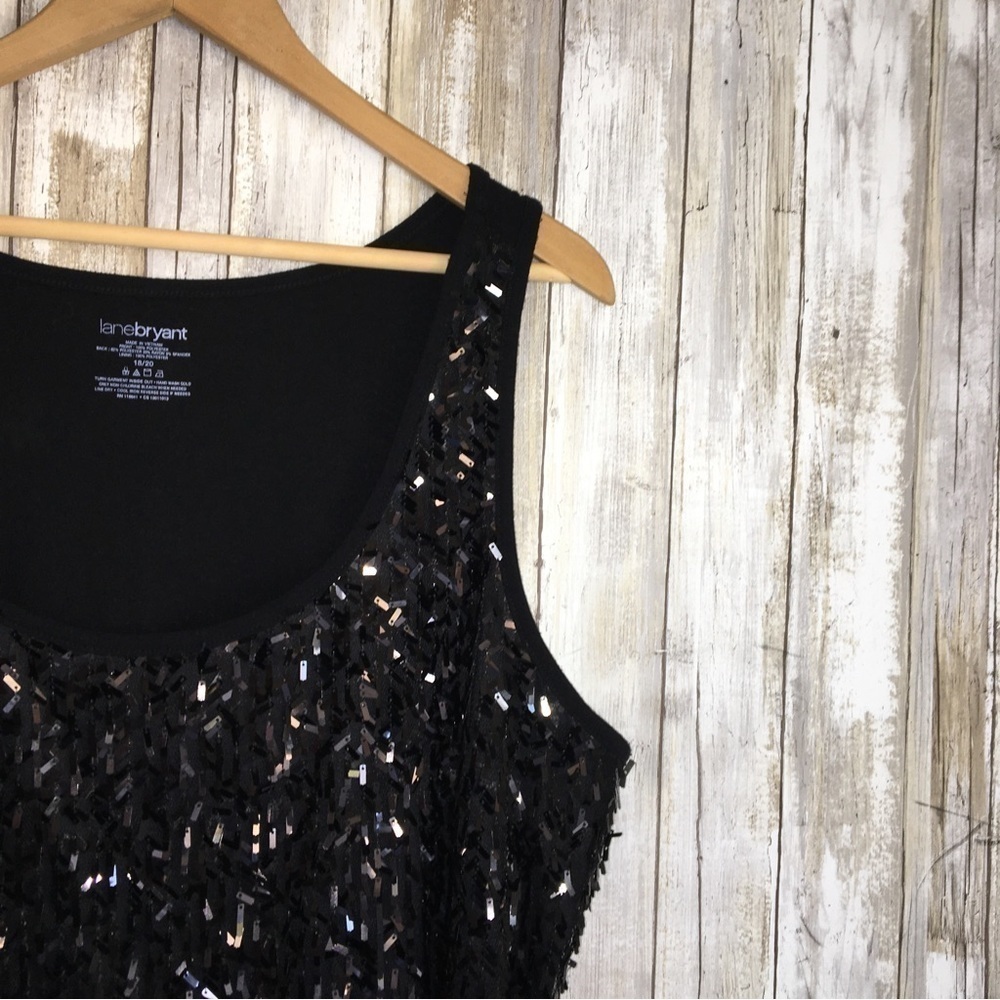 Lane Bryant Black Sequin Tank Top 18/20 Sleeveless Party Holiday Plus Size - Picture 2 of 5
